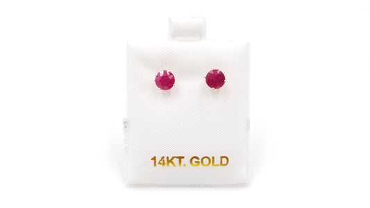 RUBY 5.5 MM ROUND SHAPE 14 KT YELLOW GOLD PRONG SET EARRINGS