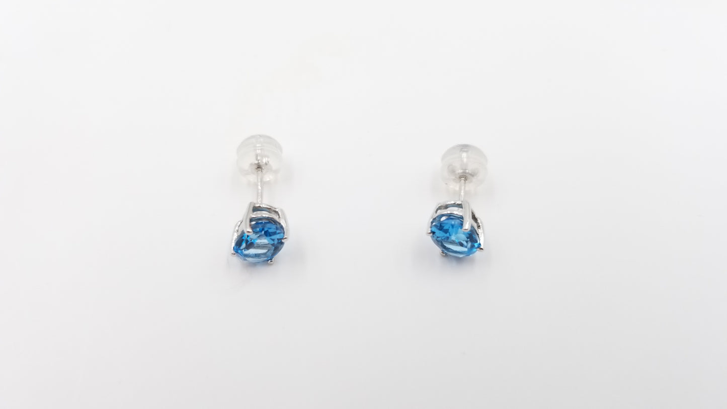 BLUE TOPAZ 5X7 MM OVAL SHAPE 14 KT WHITE GOLD PRONG SET STUDS EARRINGS