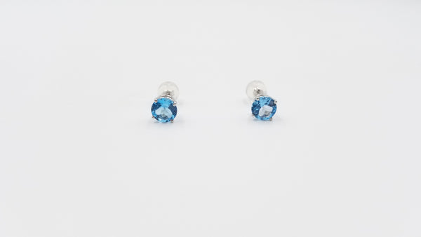 BLUE TOPAZ 6MM ROUND 14 KT WHITE GOLD PRONG SET STUDS EARRINGS