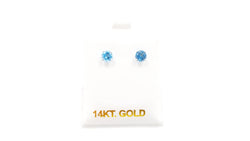 BLUE TOPAZ 5MM ROUND 14 KT WHITE GOLD PRONG SET STUDS EARRINGS