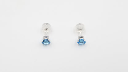 BLUE TOPAZ 5MM ROUND 14 KT WHITE GOLD PRONG SET STUDS EARRINGS