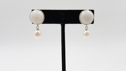 FRESHWATER CULTURE PEARLS W/ AGATE STERLING SILVER DROP EARRINGS