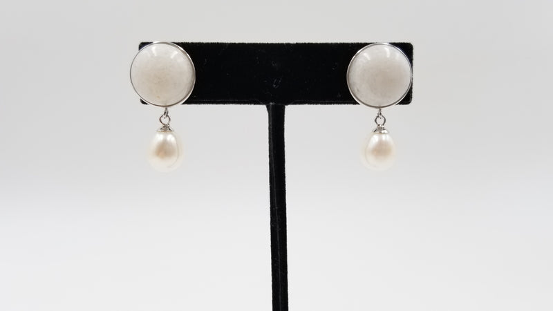 FRESHWATER CULTURE PEARLS W/ AGATE STERLING SILVER DROP EARRINGS