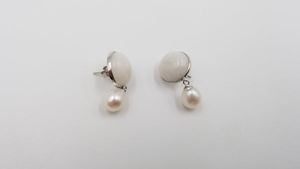 FRESHWATER CULTURE PEARLS W/ AGATE STERLING SILVER DROP EARRINGS