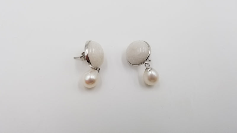 FRESHWATER CULTURE PEARLS W/ AGATE STERLING SILVER DROP EARRINGS