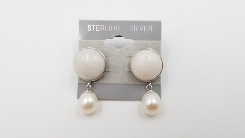 FRESHWATER CULTURE PEARLS W/ AGATE STERLING SILVER DROP EARRINGS