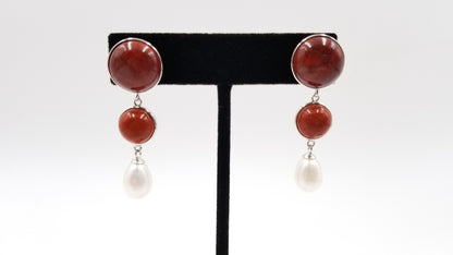 FRESHWATER CULTURE PEARLS W/ JASPER STERLING SILVER DROP EARRINGS