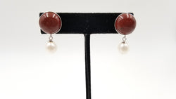 FRESHWATER CULTURE PEARLS W/ JASPER STERLING SILVER DROP EARRINGS