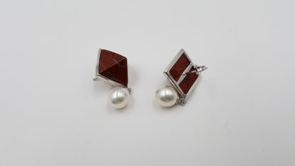 FRESHWATER CULTURE PEARLS W/ JASPER STERLING SILVER DROP EARRINGS
