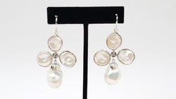 FRESHWATER BAROQUE PEARLS W/CZ STERLING SILVER FANCY DROP EARRINGS