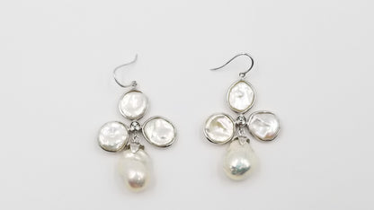 FRESHWATER BAROQUE PEARLS W/CZ STERLING SILVER FANCY DROP EARRINGS