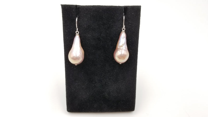 FRESHWATER NATURAL PEACH COLOR BAROQUE PEARLS  STERLING SILVER DROP EARRINGS