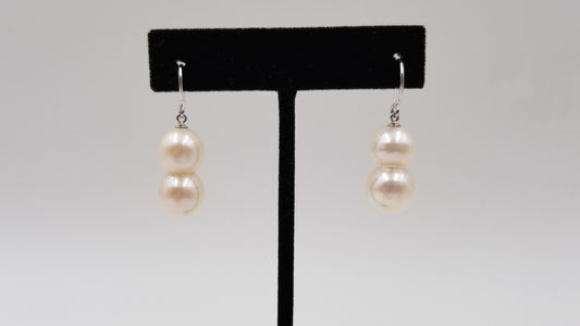 FRESHWATER NATURAL TWIN PEARLS STERLING SILVER DROP EARRINGS