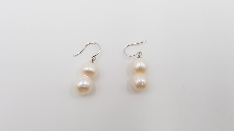 FRESHWATER NATURAL TWIN PEARLS STERLING SILVER DROP EARRINGS