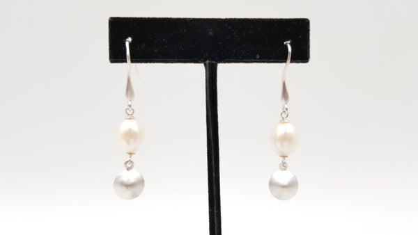 FRESHWATER CULTURE PEARLS STERLING SILVER SATIN-FINISHED DROP EARRINGS