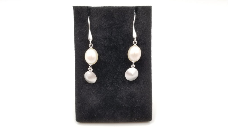 FRESHWATER CULTURE PEARLS STERLING SILVER SATIN-FINISHED DROP EARRINGS