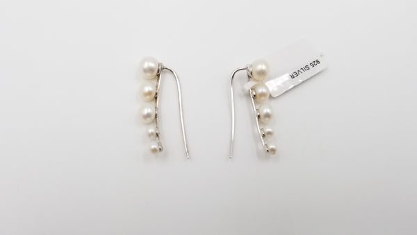 FRESHWATER CULTURE PEARLS STERLING SILVER 5 PEARLS WIRE DROP EARRINGS