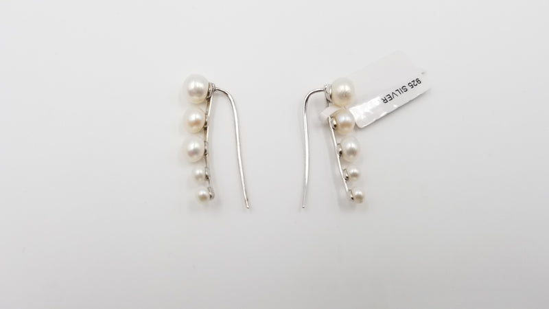 FRESHWATER CULTURE PEARLS STERLING SILVER 5 PEARLS WIRE DROP EARRINGS