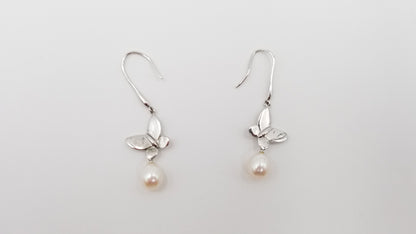 FRESHWATER CULTURE PEARLS STERLING SILVER BUTTERFLY DROP EARRINGS
