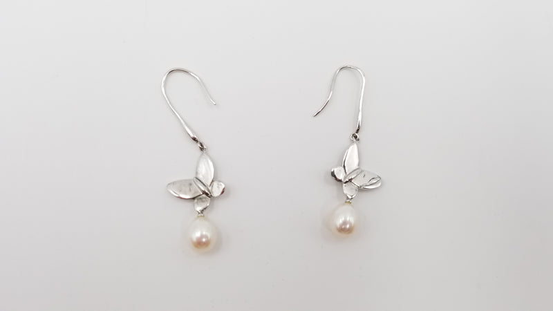 FRESHWATER CULTURE PEARLS STERLING SILVER BUTTERFLY DROP EARRINGS