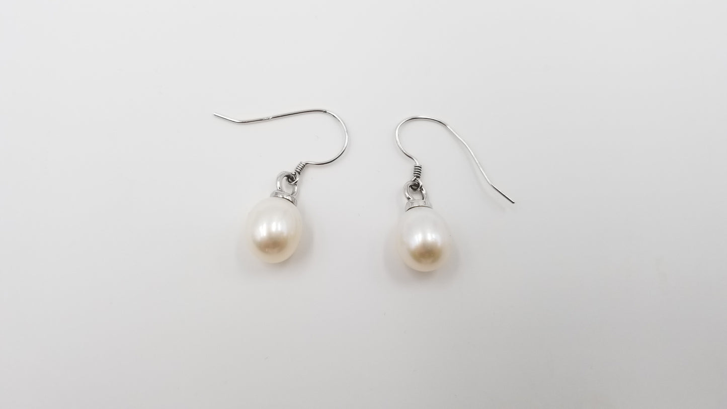 FRESHWATER CULTURE PEARLS 9.5-11MM TEAR DROP SHAPE STERLING SILVER WIRE DROP EARRINGS