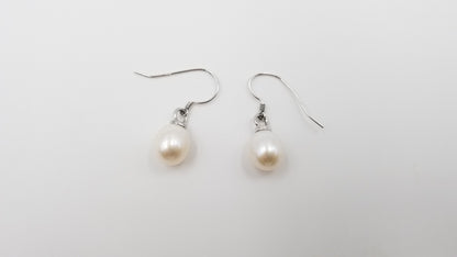 FRESHWATER CULTURE PEARLS 9.5-11MM TEAR DROP SHAPE STERLING SILVER WIRE DROP EARRINGS