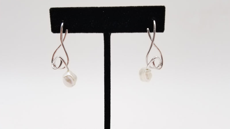 FRESHWATER KESHI PEARLS  STERLING SILVER WIRE DROP EARRINGS