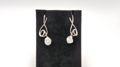 FRESHWATER KESHI PEARLS  STERLING SILVER WIRE DROP EARRINGS