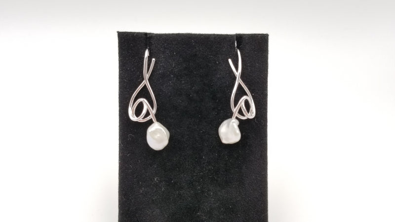 FRESHWATER KESHI PEARLS  STERLING SILVER WIRE DROP EARRINGS