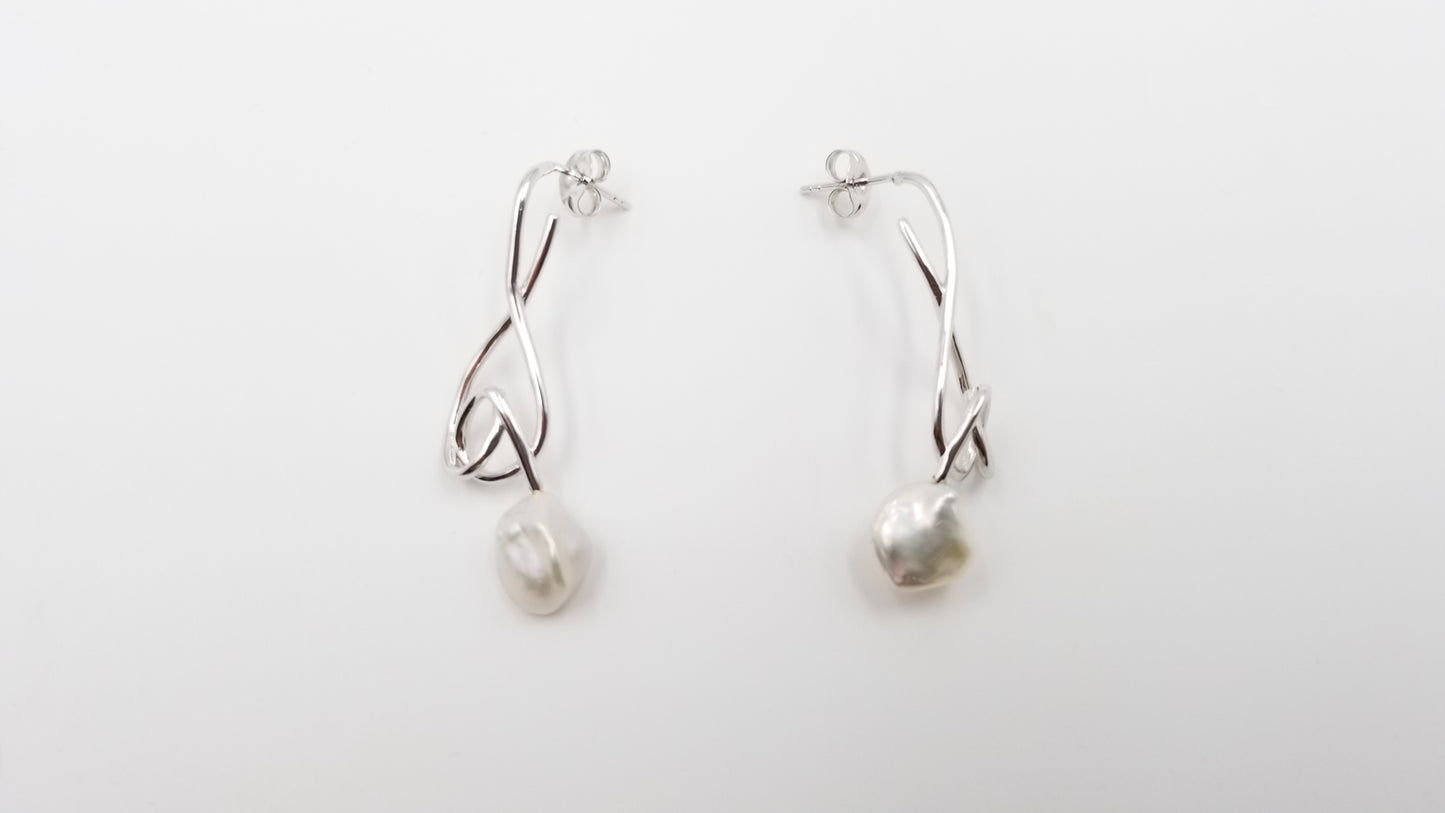 FRESHWATER KESHI PEARLS  STERLING SILVER WIRE DROP EARRINGS