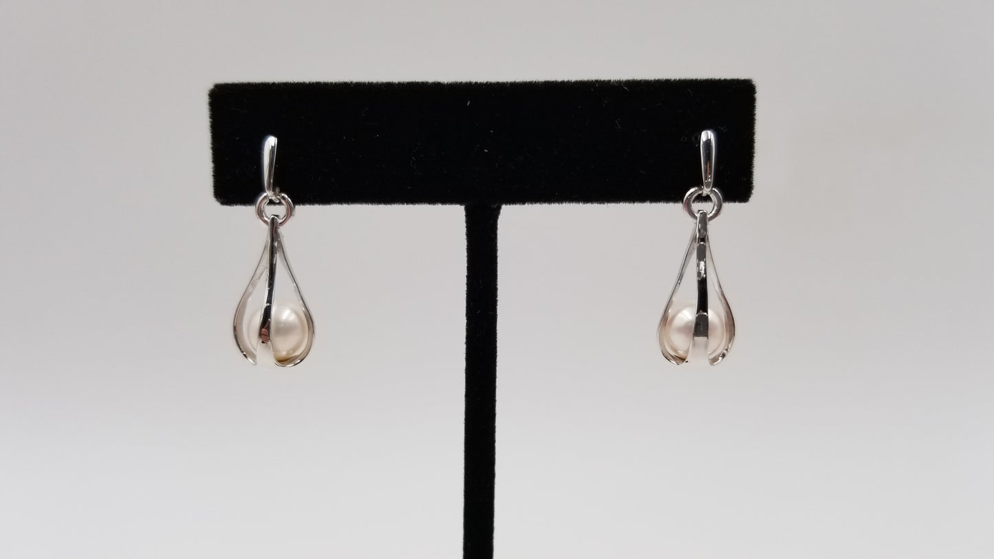 FRESHWATER CULTURE PEARLS STERLING SILVER WIRE DROP EARRINGS