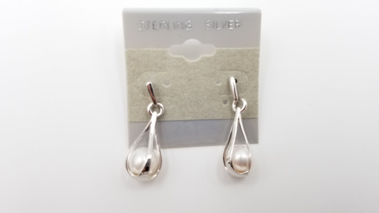 FRESHWATER CULTURE PEARLS STERLING SILVER WIRE DROP EARRINGS