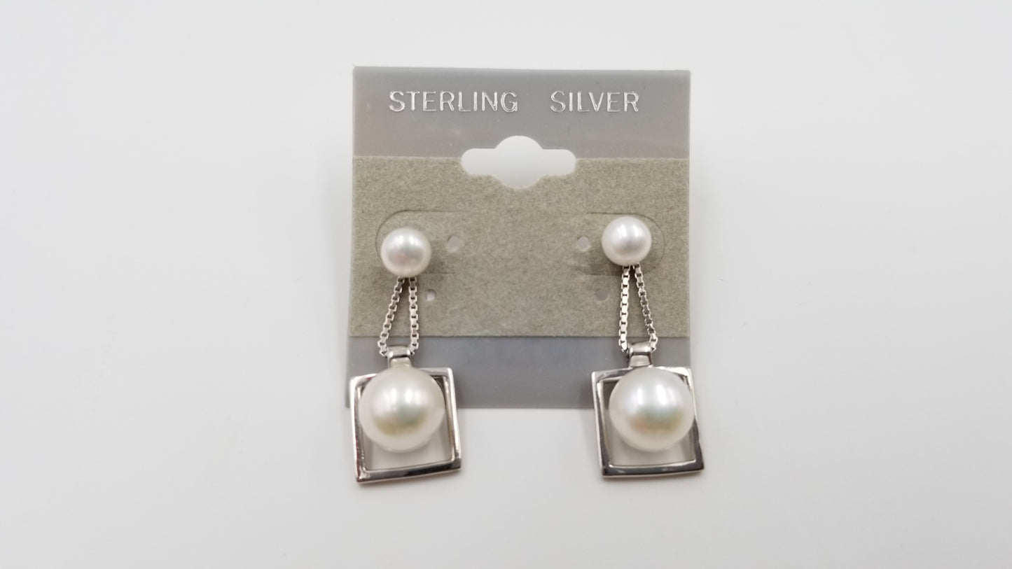 FRESHWATER CULTURE PEARLS STERLING SILVER WIRE DROP EARRINGS