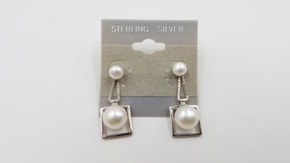 FRESHWATER CULTURE PEARLS STERLING SILVER WIRE DROP EARRINGS