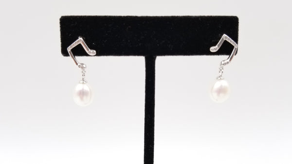 FRESHWATER CULTURE PEARLS STERLING SILVER MUSIC NOTE PUSH BACK DROP EARRINGS