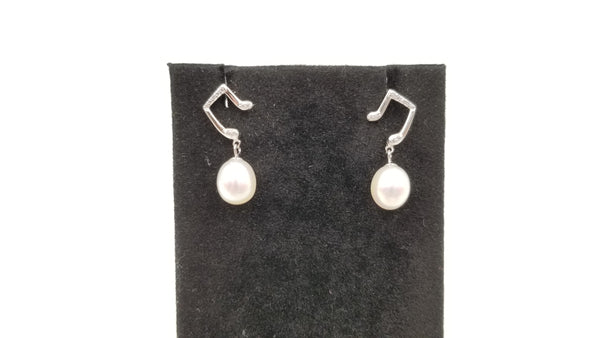 FRESHWATER CULTURE PEARLS STERLING SILVER MUSIC NOTE PUSH BACK DROP EARRINGS