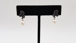 FRESHWATER CULTURE PEARLS W/ BLACK CZ  STERLING SILVER PUSH BACK EARRINGS