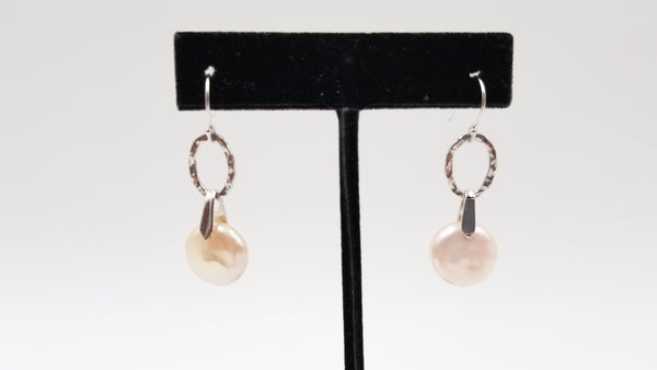 FRESHWATER CULTURE COIN PEARLS STERLING SILVER DROP EARRINGS
