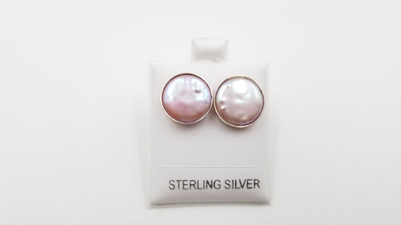 FRESHWATER CULTURE COIN PEARLS NATURAL PEACH COLOR STERLING SILVER PUSH BACK EARRINGS