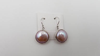 FRESHWATER CULTURE COIN PEARLS NATURAL PEACH COLOR STERLING SILVER DROP EARRINGS