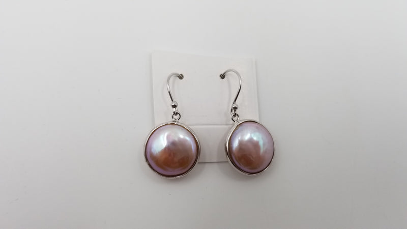 FRESHWATER CULTURE COIN PEARLS NATURAL PEACH COLOR STERLING SILVER DROP EARRINGS