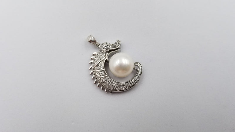 FRESHWATER CULTURE PEARL W/CUBIC ZIRCONIA STERLING SILVER DRAGON PENDANT