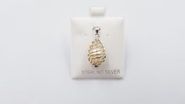 FRESHWATER CULTURE PEARL STERLING SILVER TWO TONE OPEN CAGE PENDANT
