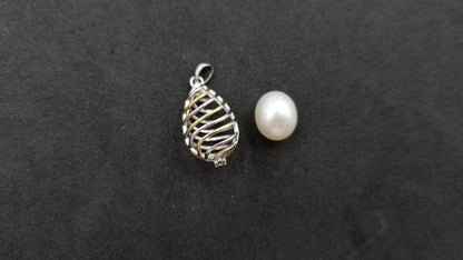 FRESHWATER CULTURE PEARL STERLING SILVER TWO TONE OPEN CAGE PENDANT