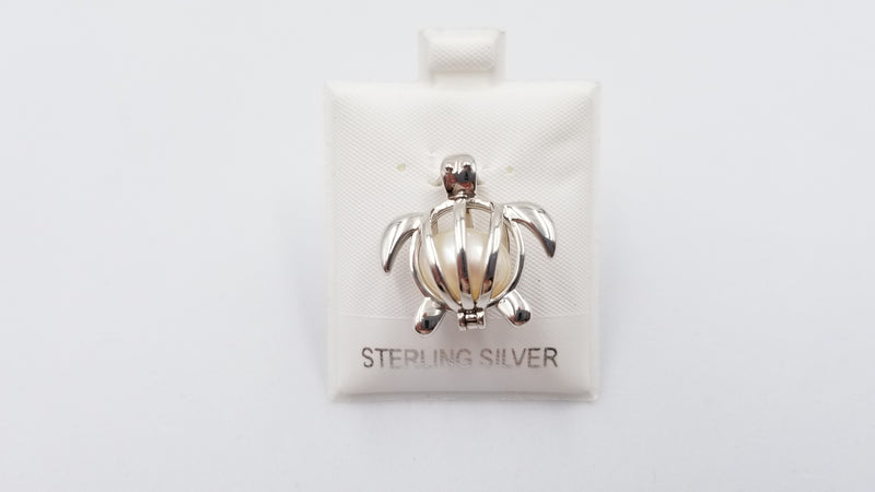 FRESHWATER CULTURE PEARL STERLING SILVER OPEN CAGE SEA TURTLE PENDANT