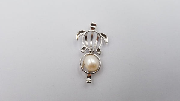 FRESHWATER CULTURE PEARL STERLING SILVER OPEN CAGE SEA TURTLE PENDANT