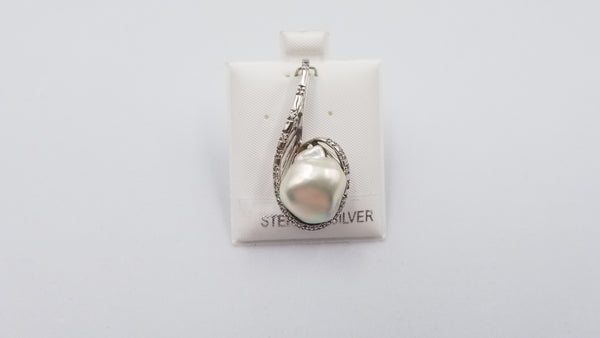 FRESHWATER CULTURE BAROQUE PEARL ( FREE FORM )WITH CZ STERLING SILVER SLIDE PENDANT