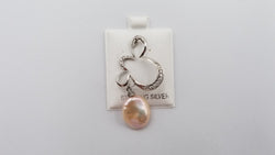 FRESHWATER CULTURE KESHI PEACH COLOR PEARL W/ CZ STERLING SILVER FANCY SLIDE PENDANT