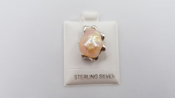 FRESHWATER PEACH COLOR BAROQUE PEARL STERLING SILVER SLIDE PENDANT