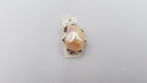 FRESHWATER PEACH COLOR BAROQUE PEARL STERLING SILVER SLIDE PENDANT